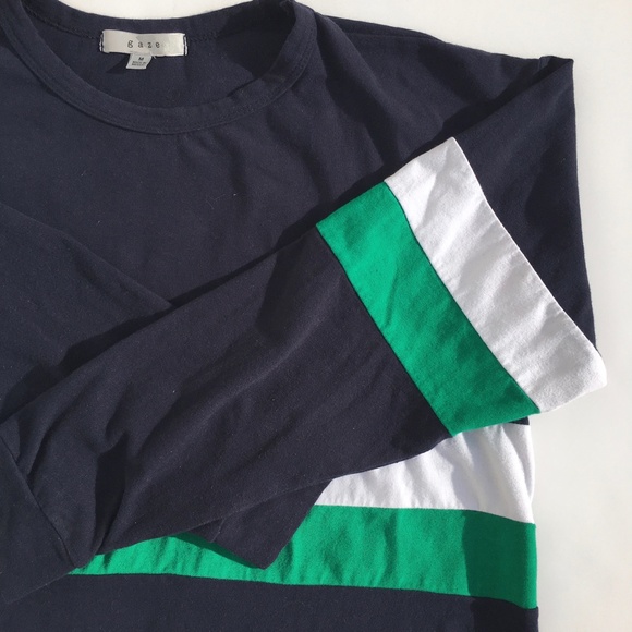 Gaze Color Block Rugby Stripe Cropped Long Sleeve Top M - Picture 6 of 7